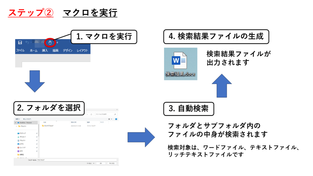 フォルダ内のファイル中の文字列を検索するマクロの概要２