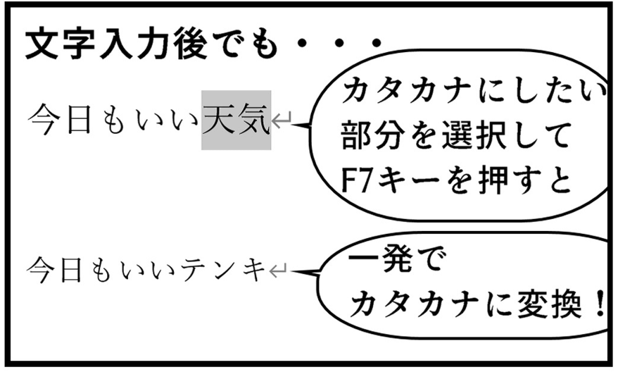 F7キーで漢字をカタカナに変換する具体例