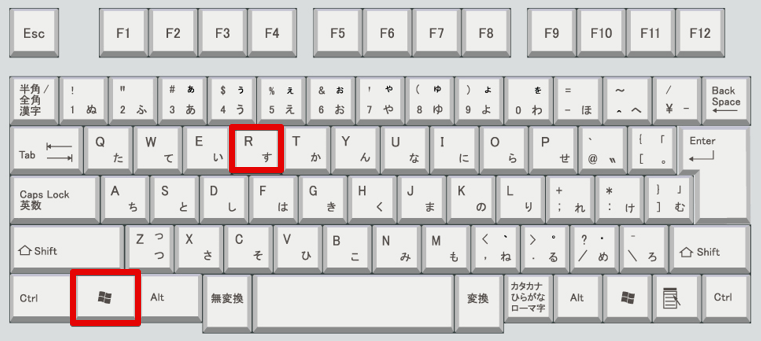 キーボード上の「Win」キーと「R」キーの位置