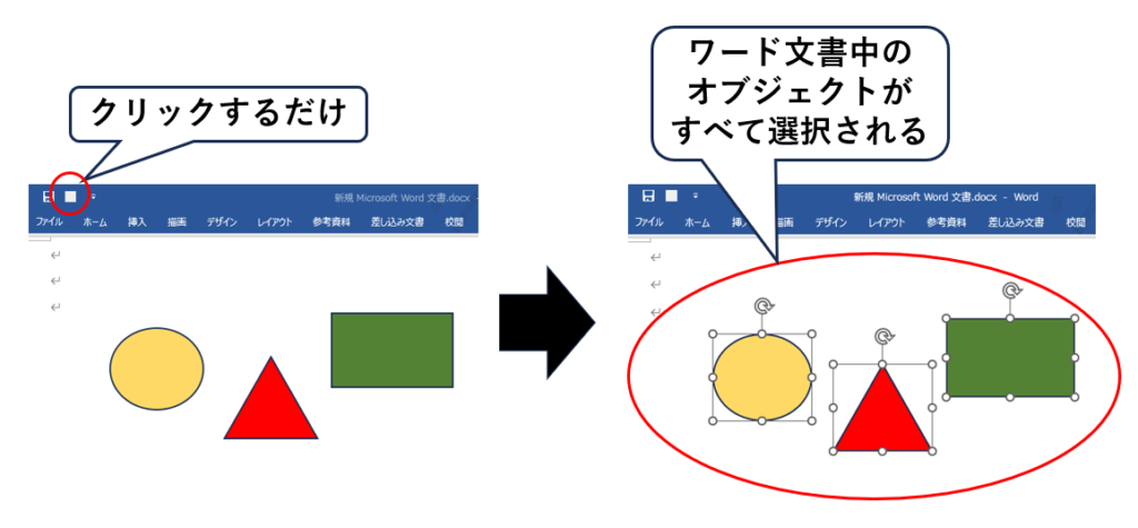 ワード文書中のオブジェクトを全選択するマクロの概要図