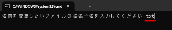 拡張子名に「txt」を指定した状態