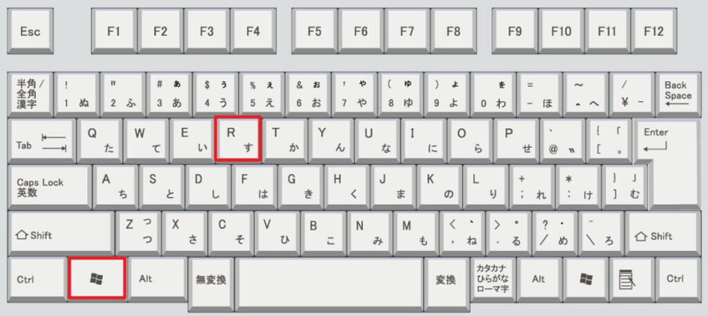 キーボード上の「Win」キーと「R]キーの位置