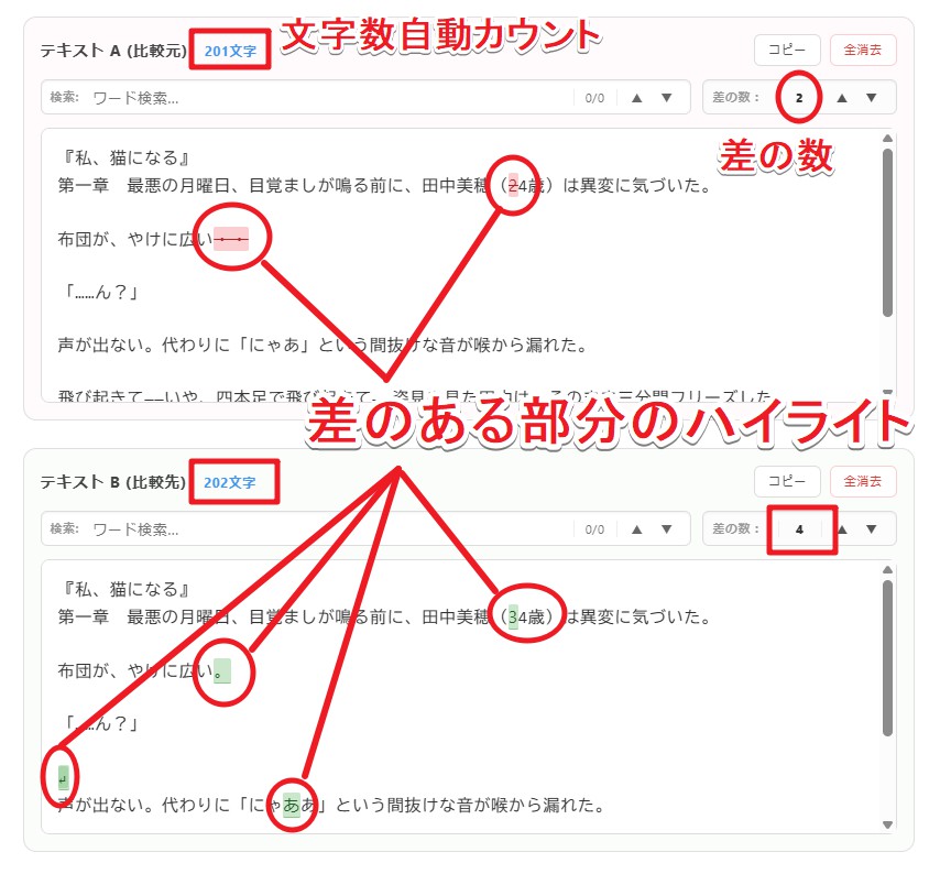 ツールに２つの文字列を貼り付けた状態